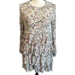 Urban Outfitters Cream Botanical Floral Tiered Dress Women's Small